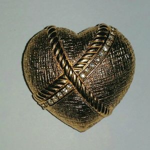 Christian Dior Gold Plated Heart w/Crystals Brooch